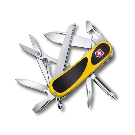 SWISS ARMS Swiss Army Brands VIC-2.4913.SC8US1 2019 85 mm Victorinox Evolution Grip S18 Knife Clam Pack; Yellow & Black VIC-2.4913.SC8US1